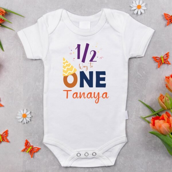 Alternative view of Personalized Half Birthday Baby Rompers