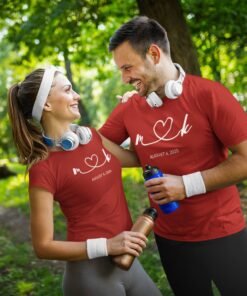 Alternative view of Personalized Couple Initial & Date T-Shirts – Matching Set