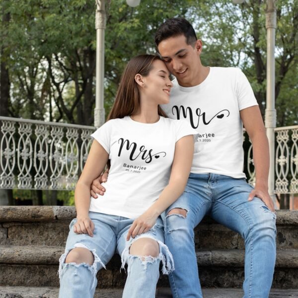 Alternative view of Mr & Mrs Personalised Couple T-Shirts