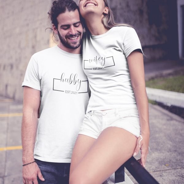Alternative view of Hubby & Wifey Personalised Couple T-Shirts - Pre-Wedding Photoshoots & Anniversary