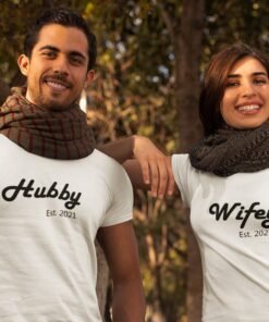 Alternative view of Hubby & Wifey Personalised Couple T-Shirts - Pre-Wedding Photoshoots & Anniversary
