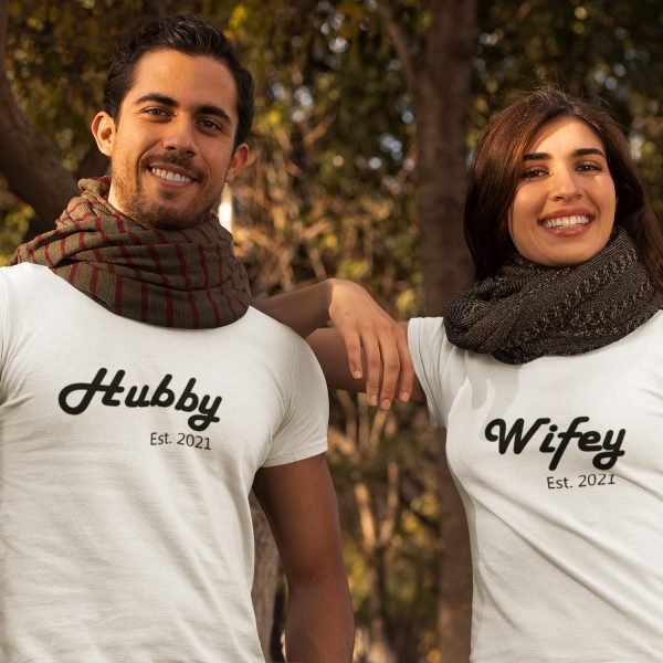 Alternative view of Hubby & Wifey Personalised Couple T-Shirts - Pre-Wedding Photoshoots & Anniversary