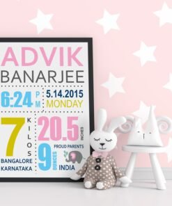 Personalized Baby Birth Milestones Wall Frames - New Born Baby Gifts for Baby Boy or Baby Girl