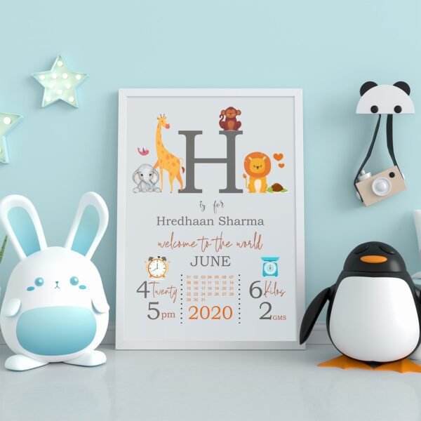 Personalized Baby Birth Milestones Wall Frames - New Born Baby Gifts for Baby Boy or Baby Girl