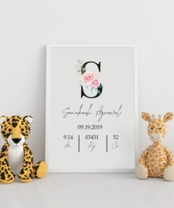 Personalized Baby Birth Milestones Wall Frames - New Born Baby Gifts for Baby Boy or Baby Girl