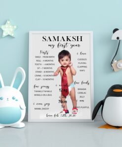 Personalized Baby First Year Poster Wall Frames - First Year Birthday Gifts for Baby Boy or Baby Girl