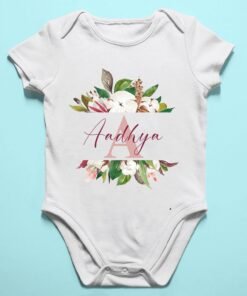 Personalized baby romper with watercolour floral initial and name