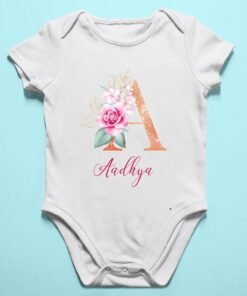 Alternative view of Personalized Rose Floral Initial Baby Name Romper