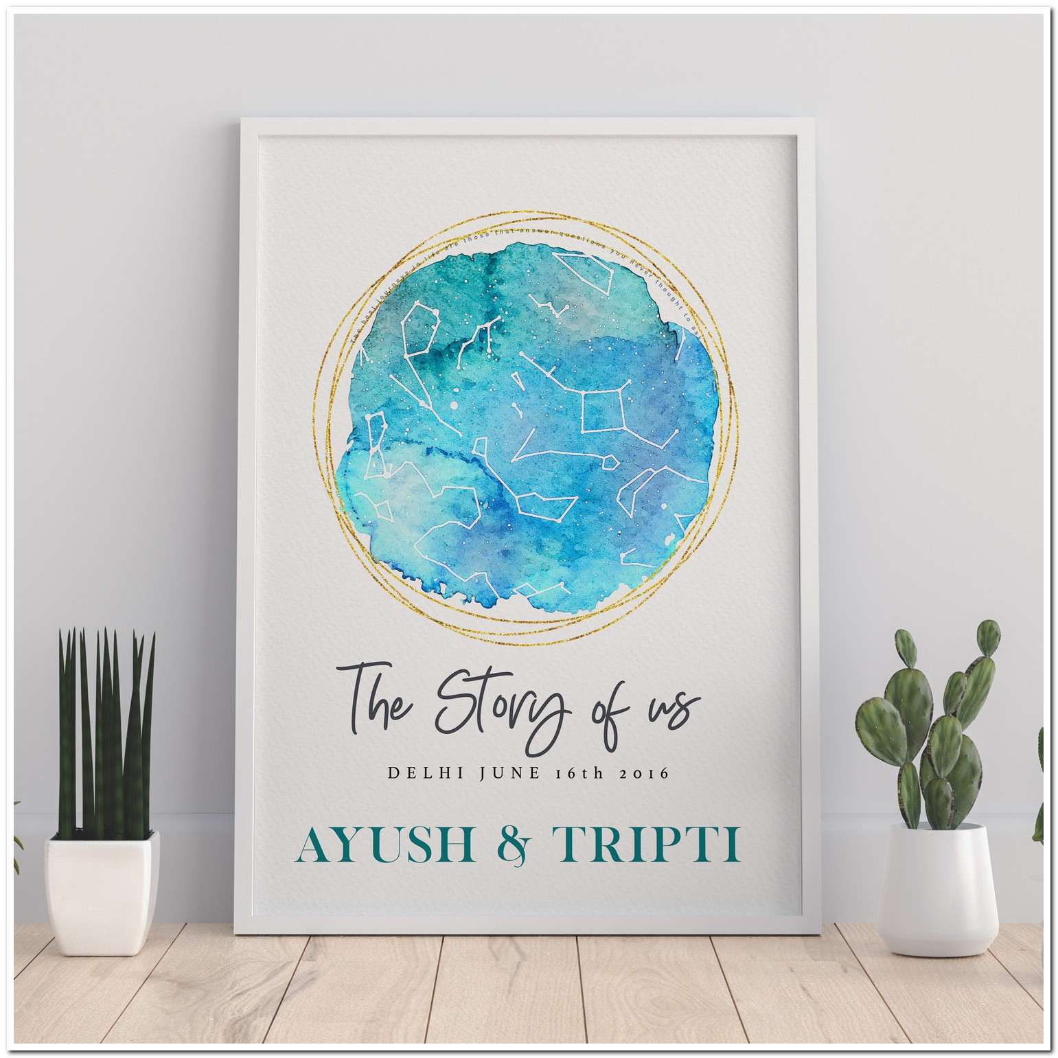 Couples Personalised Watercolor Star Map Frames