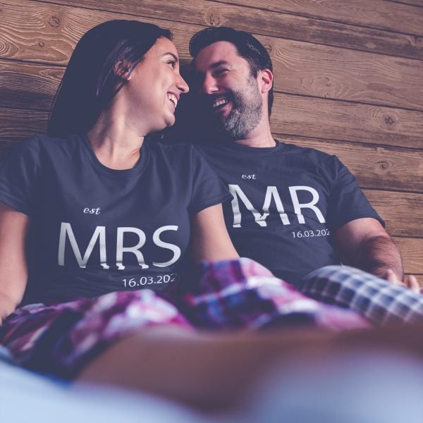 Alternative view of Mr & Mrs Personalised Couple T-Shirts - Pre-Wedding Photoshoots & Anniversary