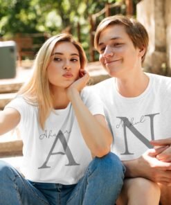Personalized couple T-shirts with large initials and names