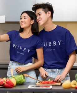 Alternative view of Hubby & Wifey Personalised Couple T-Shirts - Pre-Wedding Photoshoots & Anniversary