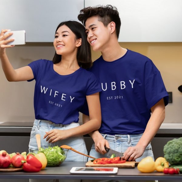 Alternative view of Hubby & Wifey Personalised Couple T-Shirts - Pre-Wedding Photoshoots & Anniversary