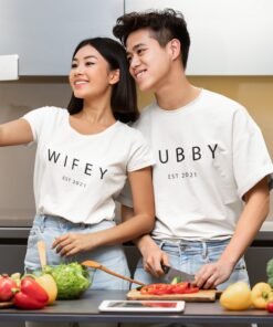 Hubby & Wifey Personalised Couple T-Shirts - Pre-Wedding Photoshoots & Anniversary