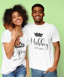 Alternative view of Hubby & Wifey Personalised Couple T-Shirts - Pre-Wedding Photoshoots & Anniversary