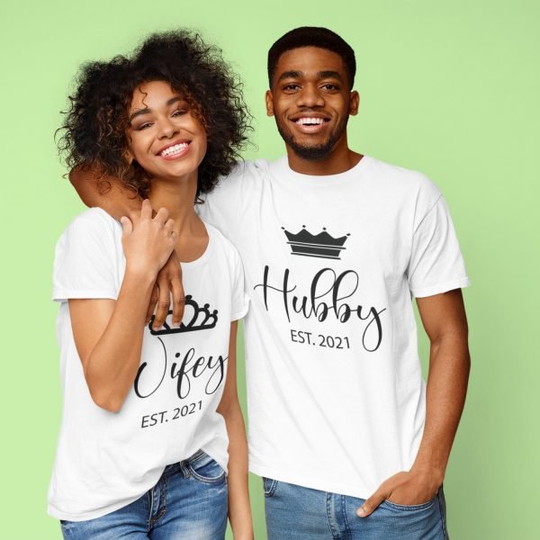 Alternative view of Hubby & Wifey Personalised Couple T-Shirts - Pre-Wedding Photoshoots & Anniversary