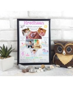 Personalized Baby Birth Milestones Wall Frames - New Born Baby Gifts for Baby Boy or Baby Girl