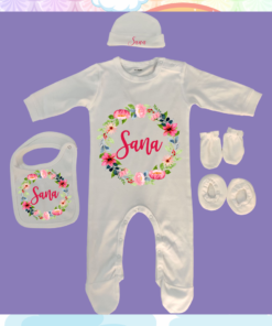 Personalised Baby Names Rompers Set - Coming Home Gift - Naming Ceremony Gift for Newborn Baby Boy or Baby Girl