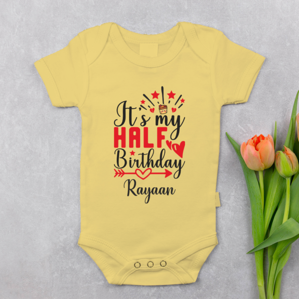 Alternative view of Personalized Half Birthday Baby Rompers
