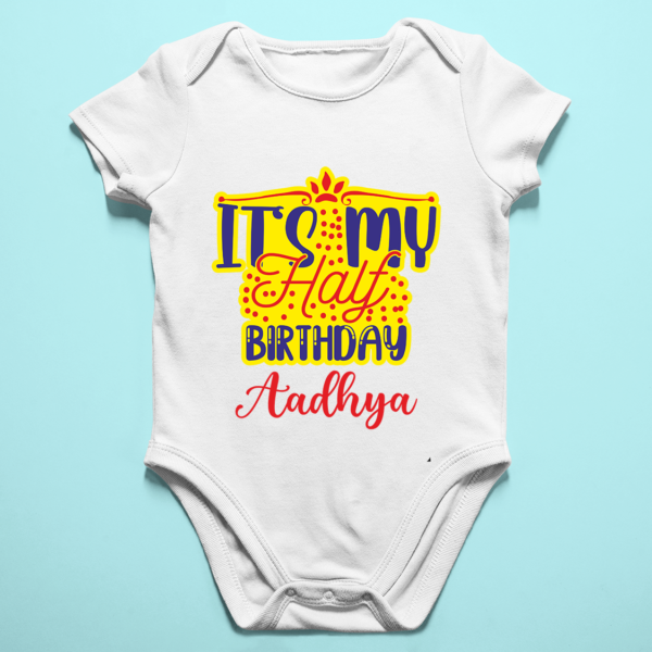 Alternative view of Personalized Half Birthday Baby Rompers
