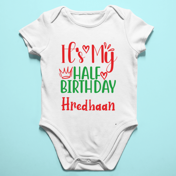 Alternative view of Personalized Half Birthday Baby Rompers
