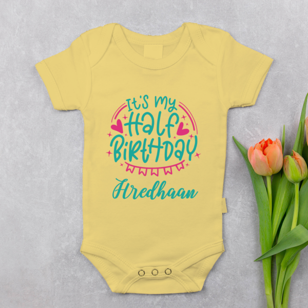 Alternative view of Personalized Half Birthday Baby Rompers