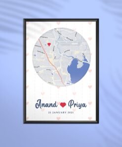 Couples Custom Map Art - Couples Gifts - Anniversary Gifts for Him & Her - Personalised Home Decor
