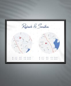 Couples Custom Map Art - Couples Gifts - Anniversary Gifts for Him & Her - Personalised Home Decor
