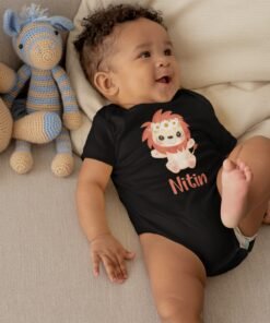 Personalized baby name romper with colourful animal character