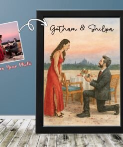Alternative view of Personalized Hand-Drawn Watercolor Couple Portrait Wall Frame